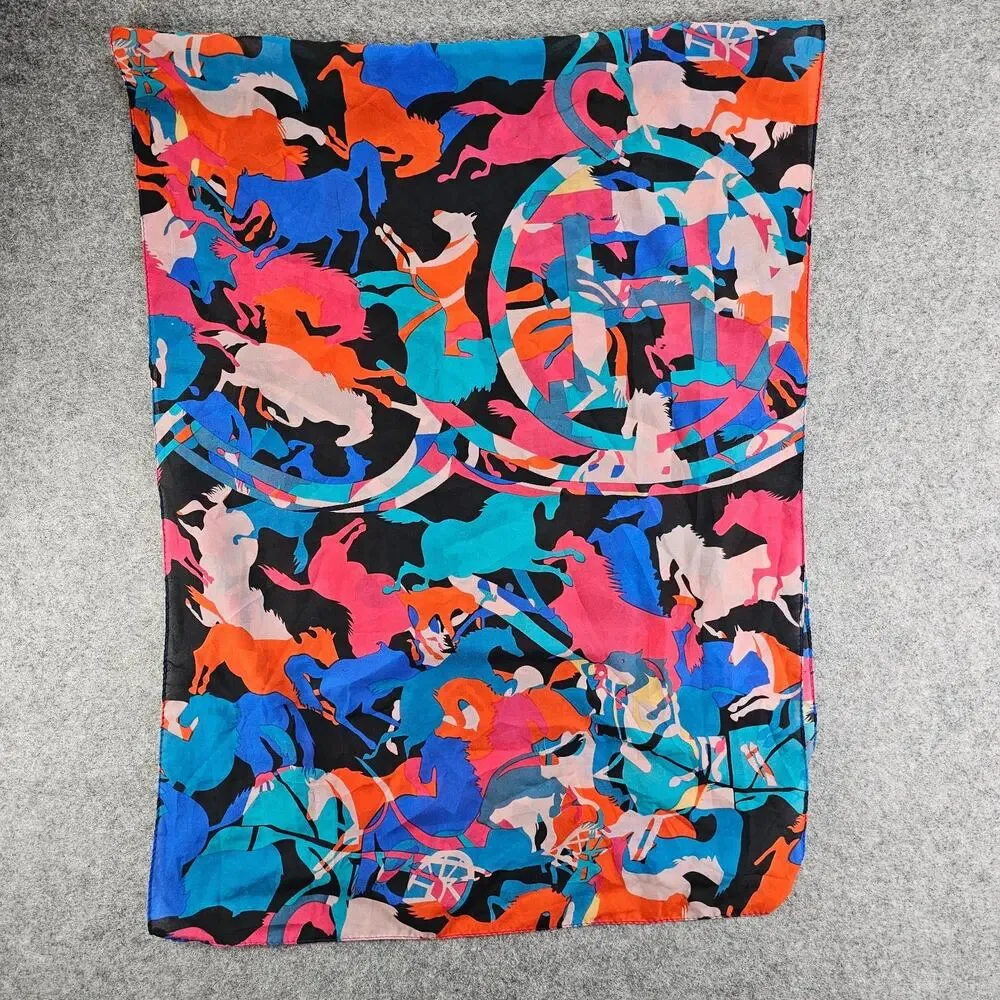 Lightweight Equestrian Scarf Colorful Abstract Art To Wear Horse Design 60